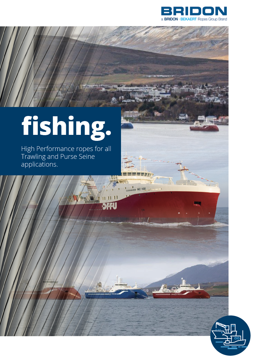 Bridon Bekaert Fishing Catalogue, cover features images of various fishing vessels. 