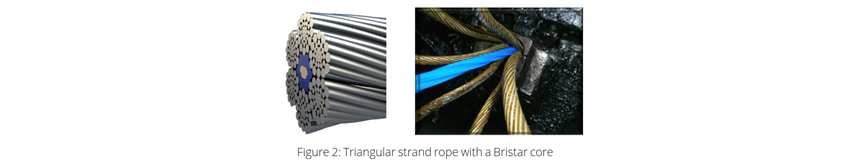 An example of a Bristar rope - image to the left depicts a 3d drawing of the rope and to the right how the rope is constructed showing the strands being closed around a BriStar core. 