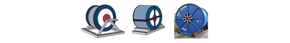 Drawings of wire rope reels with rope covered to depict correct storage. 