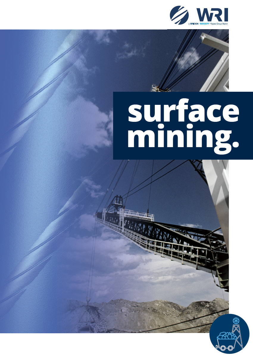 WRI Surface Mining Catalogue Cover, features a drag line and tiger blue rope on the cover. 